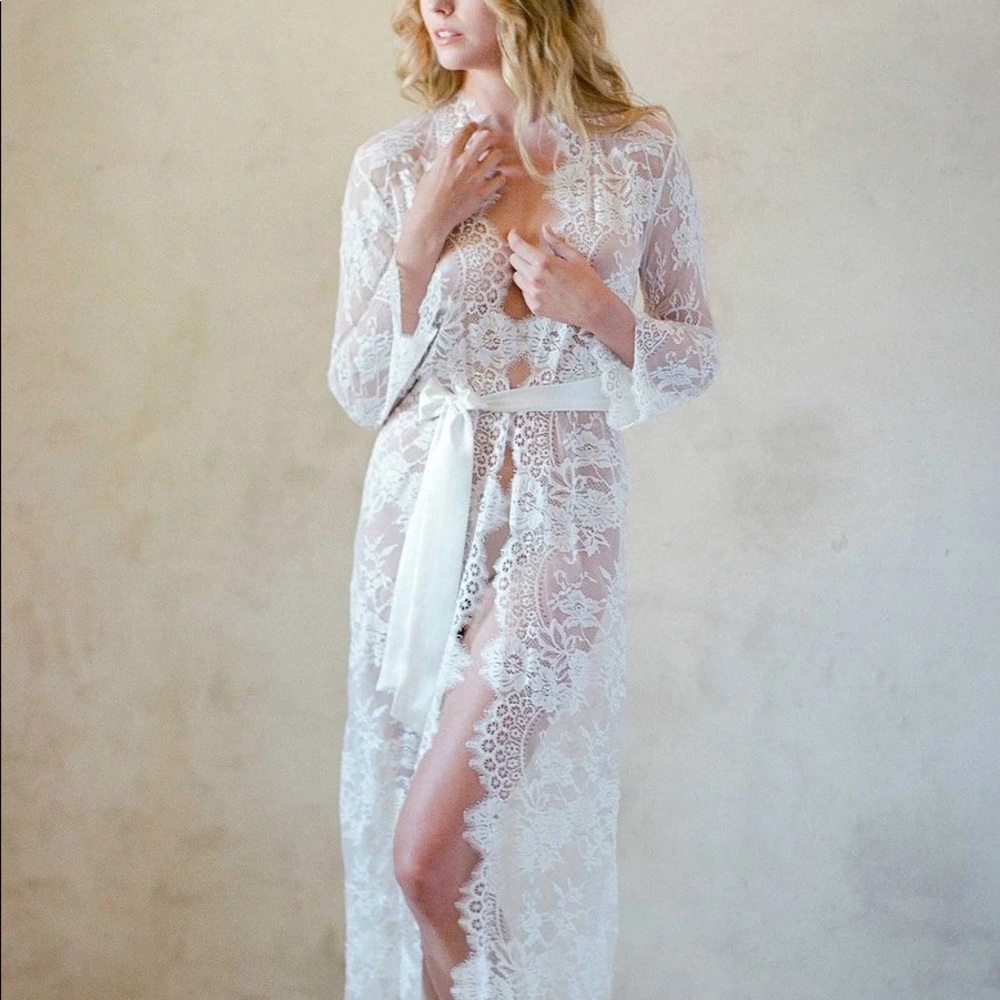 Sheer Lace Bridal Robe - White
